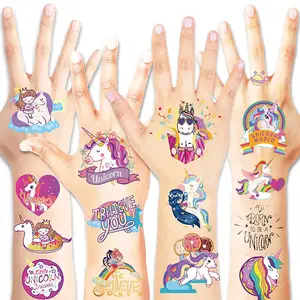 Autocollant de tatouage temporaire pour enfants découpé et amovible avec dessin animé éblouissant personnalisé pour soirée à thème