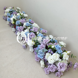 Arreglo Floral Artificial Personalizado, Centro de Mesa con Hortensias Azules, Camino de Mesa de Flores de Seda, Eucalipto, Rosas, Delphinium, Decoración para Bodas - Product Image 3
