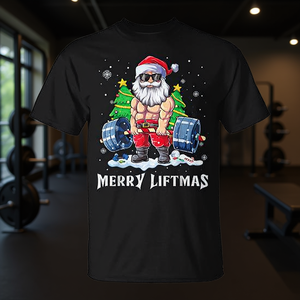Camiseta Merry Liftmas de Papá Noel para gimnasio y levantamiento de pesas - Product Image 3