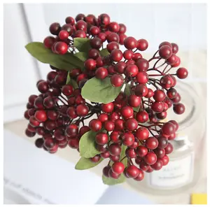 Haste de galhos de frutas vermelhas de Natal 2024, palhetas de frutas artificiais para decoração de árvores de Natal, casamentos, decoração de casas de férias, de borgonha artificial