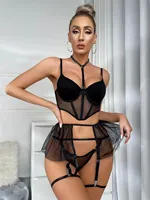 Ensemble de lingerie en maille sexy en dentelle noire pour femmes érotiques robe de maîtresse
