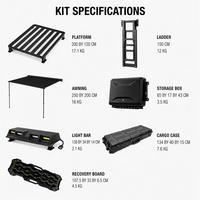 Kit de camping complet pour toit de voiture YYD OVERLAND 7 pièces avec auvent, barre lumineuse, étui et échelle pour JETOUR Traveler T2