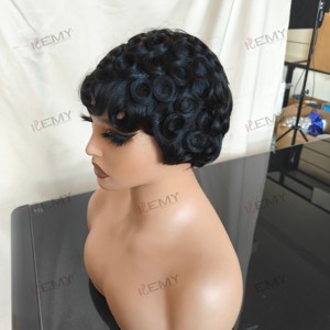 วิกผมทรงพิกซี่แบบหยิกพร้อมหน้าม้า วิกผมสั้นหยิกสำหรับผู้หญิงผิวสี วิกผมทำด้วยเครื่องจักรแบบไม่ต้องใช้กาวสำหรับผู้หญิงผิวสี - Product Image 5