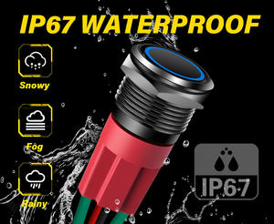 Interruptor de Botón Pulsador con Bloqueo de 16mm, 19mm, 22mm, 3A, 12-24V AC/DC, IP67/IP65, Impermeable, con Ojo de Ángel LED, Enchufe Precableado para Electrodomésticos - Product Image 6
