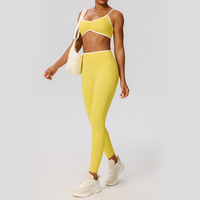Ensemble de vêtements de sport pour femmes, sans couture, dos nu, respirant, séchage rapide, haute élasticité, soutien-gorge de sport, leggings, shorts, pour le yoga et les activités de plein air
