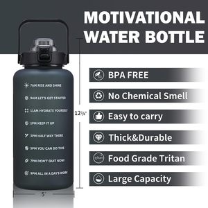 Bouteille d'eau de sport ou de gym en plastique grande capacité pour l'été, avec marqueur de temps, idéale pour les voyages et la vente en gros - Product Image 2