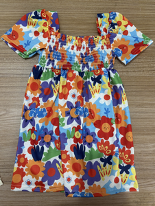 Vestido Floral de Verano para Niñas, Modelo 2026, con Mangas Abullonadas, Cuello Cuadrado, Estilo Smocked, Vestidos Fluidos para el Sol, <span class=keywords><strong>Ropa</strong></span> Casual con Estampado <span class=keywords><strong>en</strong></span> Línea A - Product Image 3