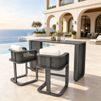 Ensemble de table de bar d'extérieur moderne avec structure en aluminium, mobilier de patio, table haute et chaises pour villa, hôtel, complexe hôtelier