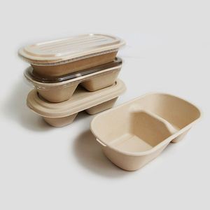 Boîte à lunch rectangulaire jetable écologique, vaisselle biodégradable en pulpe de bambou, sac alimentaire moulé - Product Image 1