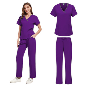Women's Black Scrub Set Short Sleeve V-Neck With Pink Trim Moisture Wicking Medical Uniform For Dental Clinic Hospital Use - Product Image 3