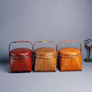 Handmade Bamboo Woven Food Box With Lid Round Natural Color 1-3L Traditional Lunch Basket Tea Storage Container - Product Image 4