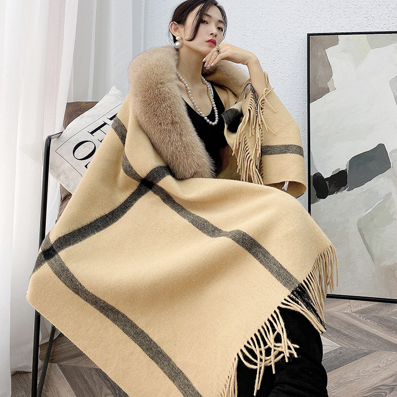 Роскошный воротник из лисьего меха кашемировая шерстяная шаль накидка свадебное платье Вечерние теплые меховые шали