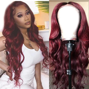 Parrucche da donna africane transfrontaliere, <span class=keywords><strong>capelli</strong></span> ricci lunghi con riga centrale stile europeo-americano, grandi onde, rosso <span class=keywords><strong>vino</strong></span>, <span class=keywords><strong>capelli</strong></span> sintetici trasparenti - Product Image 3