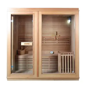 Smartmak Solid Wood Hemlock/Red Cedar Indoor Steam Sauna Room For 3 Person Size