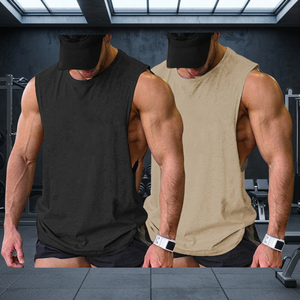 Men's Sleeveless Tank <b>Top</b> Solid Color Crew Neck Knitted Breathable Sporty Casual Workout Shirt 100% Polyester <b>Black</b> <b>and</b> Beige - Product Image 3