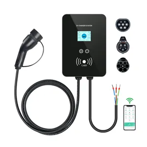 Carregador portátil ac ev para parede, 7KW 11KW 22KW 16A 32A Tipo 1 Tipo 2 GBT, estação de carregamento para veículos elétricos