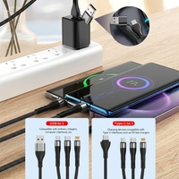 Câble de charge rapide 3-en-2 portable en alliage d'aluminium USB-C/USB-A 6A PVC/TPE pour ordinateur, écouteurs, scanner