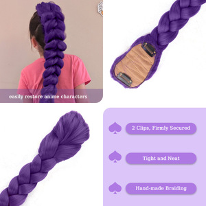 Perruque queue de cheval tressée Anya Purple, 66 cm, 140 g, à clipser, cheveux synthétiques, résistants à la chaleur, sans colle, pour cosplay - Product Image 1
