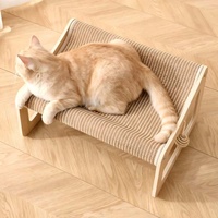 Hamac pour chat en bambou de style japonais, planche à gratter pour chat en bois avec coussin lavable et amovible