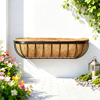 Panier mural ovale long en fer renforcé de style rustique vintage avec doublure en coco pour jardins, maisons, patios, balcons, restaurants, cafés, hôtels, fleuristes
