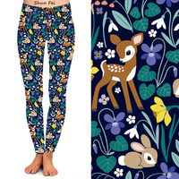 Legging Yoga Wanita Pinggang Tinggi Motif Hewan Hutan Celana Ketat Slim Fit Celana Olahraga Grafis Rusa Kelinci Lucu Pakaian Aktif