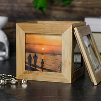 Boîte à souvenirs en bambou gravée au laser avec logo personnalisé, cube photo, cadeau écologique naturel, vente en gros, ensemble pour fête