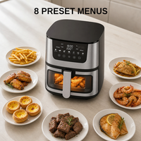 Friteuse à air électrique en acier inoxydable anti-traces de doigts 7L 1501-2000W avec panneau tactile numérique, fenêtre en verre et panier antiadhésif