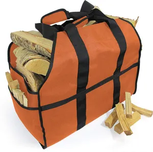 蜡质帆布原木手提袋超大耐用柴架带手柄重型壁炉用木质手提袋