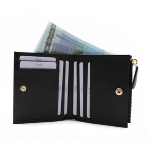 Portefeuille en cuir véritable RFID antivol, fin, multi-emplacements pour cartes, court, à deux volets, pour femme, porte-monnaie, 6 couleurs unies, printemps 2024 - Product Image 2