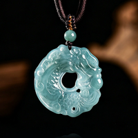 Pendentif authentique en jade naturel bleu d'eau douce, motif poisson basse, en jadéite à grain lisse, haut de gamme pour homme, style hip-hop, plaqué or, certifié NGTC