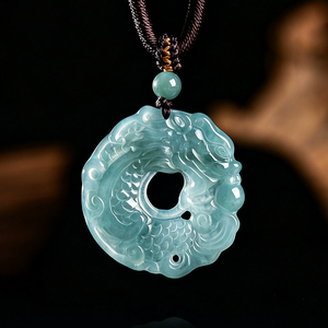 Auténtico Colgante de Jade Natural Azul Agua Dulce con Diseño de Pez, Jadeíta de Grano Liso, de Alta Gama para Hombre, Estilo Hiphop, Certificado NGTC - Product Image 1