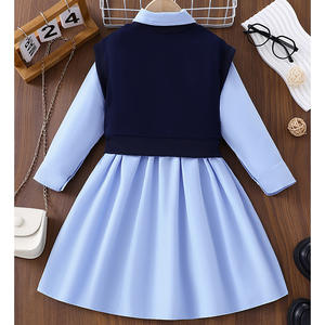 Frühling Herbst Mädchen Kleid Sets Langarm Besticktes Hemd Kleid Strickweste 3-10 Jahre Mädchen Kleidung Set Kinder Outfit - Product Image 2