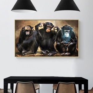 Pittura su tela animale scimmia Wall Art tre divertenti orangutan stampe pittura immagine della parete - Product Image 3
