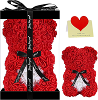 Boneka Beruang Buatan yang Menggemaskan dengan Mawar Buatan - Hadiah Terbaik untuk Hari Valentine, Hari Ibu, Hari Jadi, Ulang Tahun