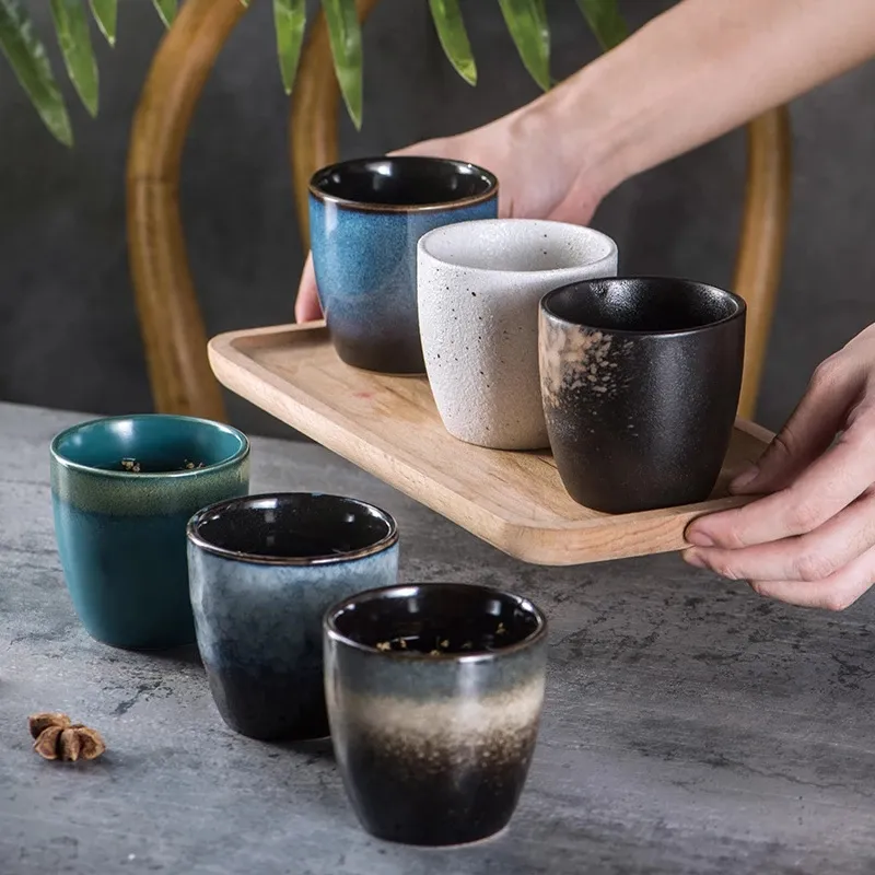 150ml çin Retro yeniden kullanılabilir kahve kupası renk sır yüksek sıcaklık ateş seramik çay bardağı çanak çömlek çay fincanları