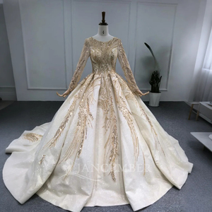 Ladies Modern A-Line Champagne Bridal Ball Gown Luxury <b>Appliques</b> Sweetheart Neckline Floor-Length Evening Party Dress Lsbh24 - Product Image 3