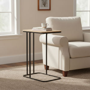 Juego de <span class=keywords><strong>Mesa</strong></span> de Centro en Forma de C con Almacenamiento, Diseño Industrial Moderno, Superficie de Hierro y MDF, Estructura de Madera <span class=keywords><strong>para</strong></span> Dormitorio y Sala de Estar - Product Image 1