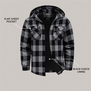 Veste en flanelle à carreaux pour homme avec capuche et poches poitrine, doublure polaire noire, manteau d'hiver décontracté, coupe classique - Product Image 1