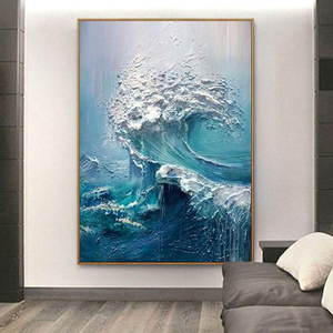 Pintura al Óleo Moderna Hecha a Mano, Texturizada, <span class=keywords><strong>con</strong></span> Espátula, Paisaje Azul en 3D, Ondas del Océano, Arte en Lienzo - Product Image 6