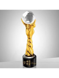 Trophée en métal à trois personnes, forme de globe sphérique, motif de carte du monde, médaille personnalisée, équipe, Terre, réunion annuelle - Product Image 2