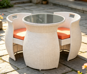 Modern Rattan Outdoor Furniture <b>Table</b> <b>Chair</b> Set with Cushioned Seating Metal Frame <b>2</b>-<b>Seater</b> for <b>Garden</b> Patio Balcony - Product Image 2
