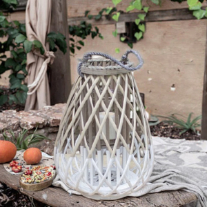 Lanterne à bougie parfumée en bambou et rotin, motif diamant, écologique, durable, blanche, faite à la main, pour décoration intérieure, vente en gros - Product Image 3
