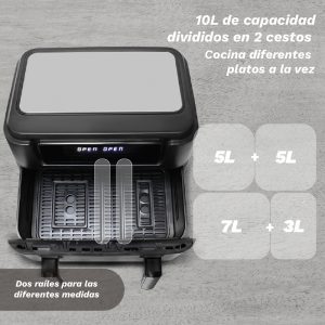 Freidora de Aire Doble Grunkel de 10L y 2800W con Pantalla Digital y Dos Compartimentos para Cocinar Pollo y Papas Fritas - Product Image 6