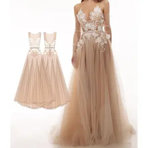 Custom Jurk Lange Elegante Geborduurde Sequentie Champagne Kleur Avondjurk Vestidos Formales De Noche Elegantes Voor Vrouwen