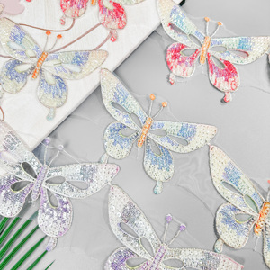 Vente en gros de patchs papillon en maille perlée, appliques brodées, garnitures en dentelle pour la décoration de vêtements, accessoires de mode DIY - Product Image 5