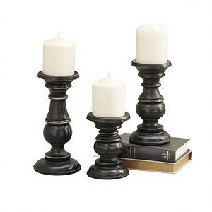 Solid Mango Wood <b>Candlestick</b> Set of 3 Wooden Bronze Finished Candle Holders Customized Luxury Style Wholesale Home Decoration - Product Image 1
