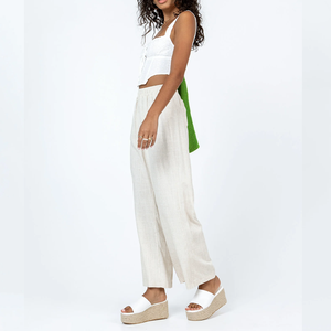 <span class=keywords><strong>Pantalon</strong></span> large en <span class=keywords><strong>lin</strong></span> beige pour <span class=keywords><strong>femme</strong></span>, taille élastique, <span class=keywords><strong>pantalon</strong></span> court, respirant, décontracté, vacances d'été, usage quotidien - Product Image 3