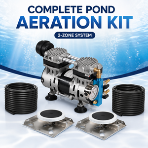 Kit complet d'aération pour bassin à poissons avec <span class=keywords><strong>compresseur</strong></span> sans huile HC280 AC et diffuseurs EPDM, portée jusqu'à 10 m de profondeur - Product Image 1