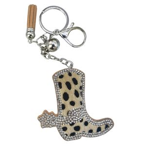 พวงกุญแจ<span class=keywords><strong>หนัง</strong></span>แท้ประดับพู่หัววัวคริสตัลวิบวับ สไตล์คาวเกิร์ลตะวันตก ลายเสือดาว ขนม้า - Product Image 1