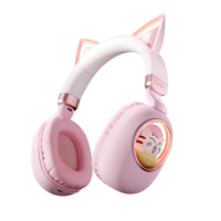 Casque audio sans fil stéréo MS-B5 avec oreilles de chat mignonnes, cadeau pour fille, casque de jeu pliable pour enfants avec éclairage RGB